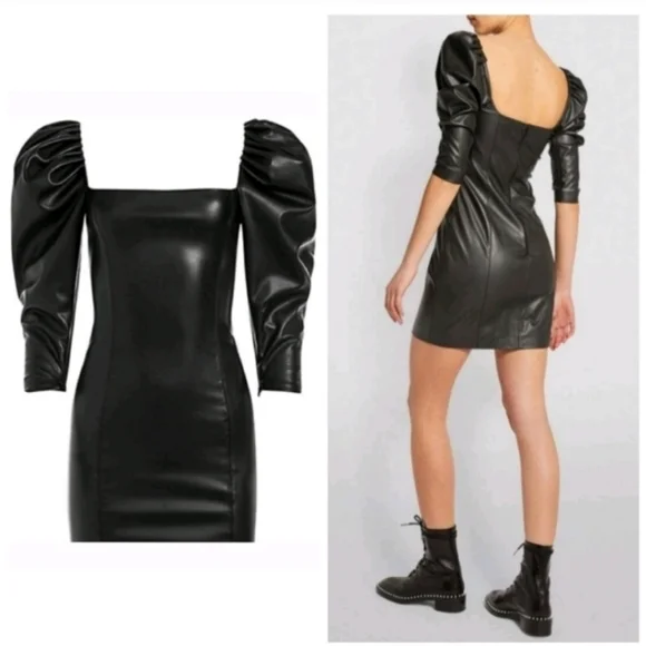 Alice + Olivia Frances Vegan Leather Puff Sleeve Mini Dress Size 2 - Picture 4 of 16